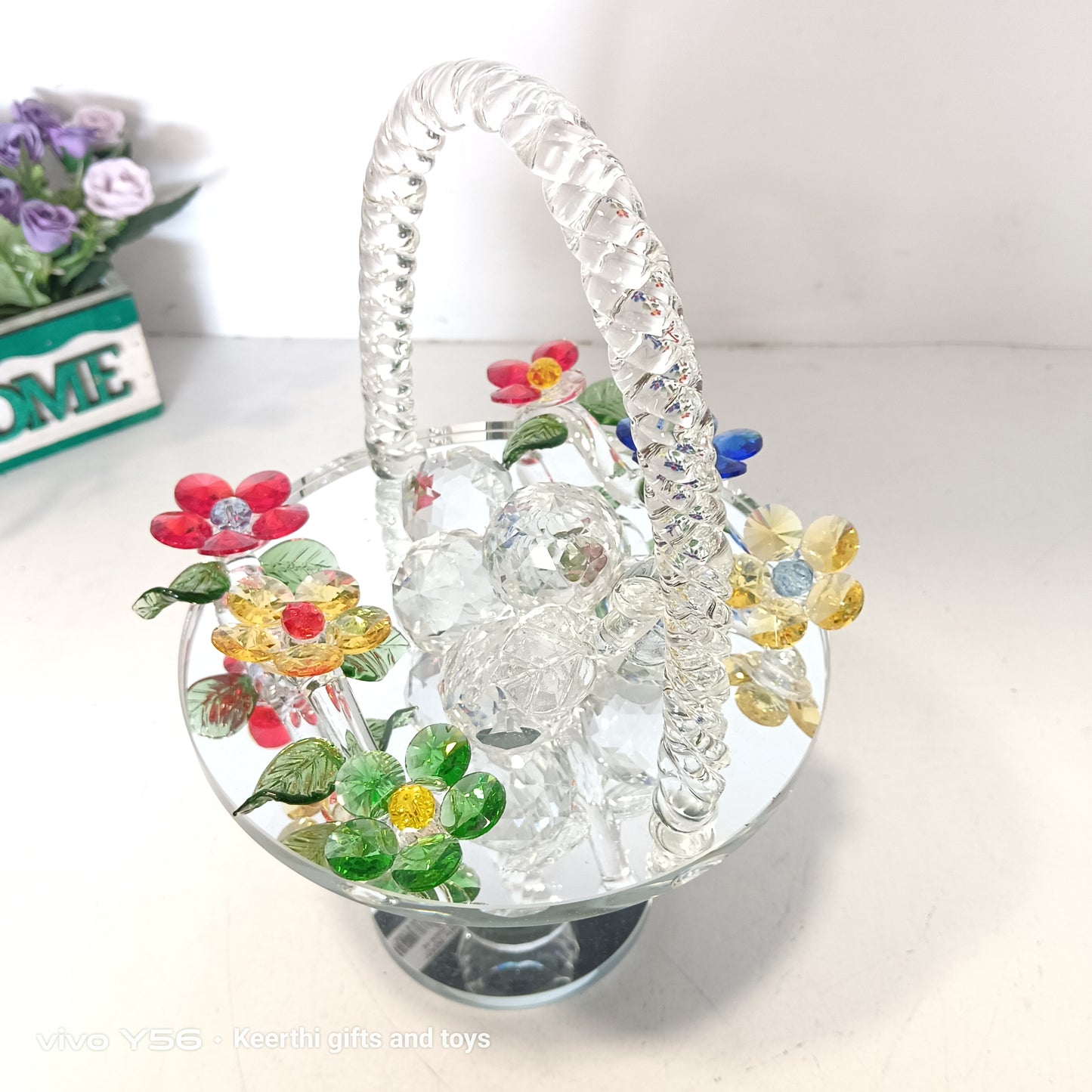 Crystal fruit Basket glass showpiece
