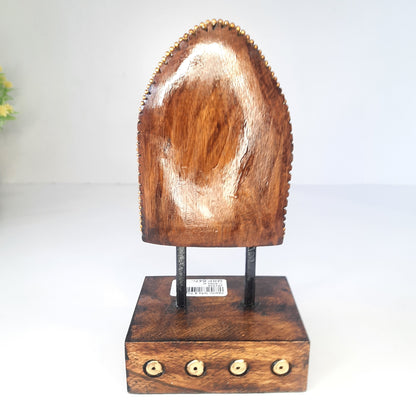 Wooden Gautam Buddha Carved in Rock W/Base & Glass