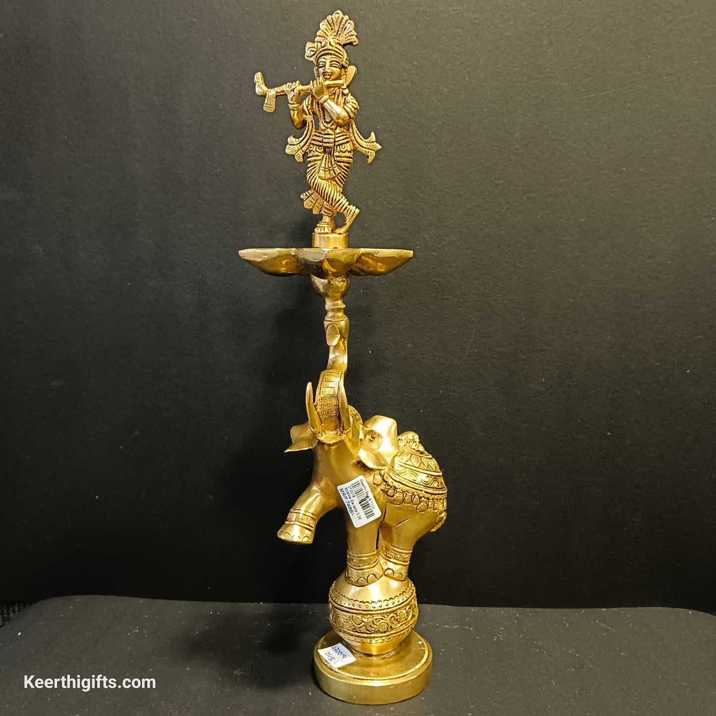 Kirshna and elephant beautiful brass antique Diya