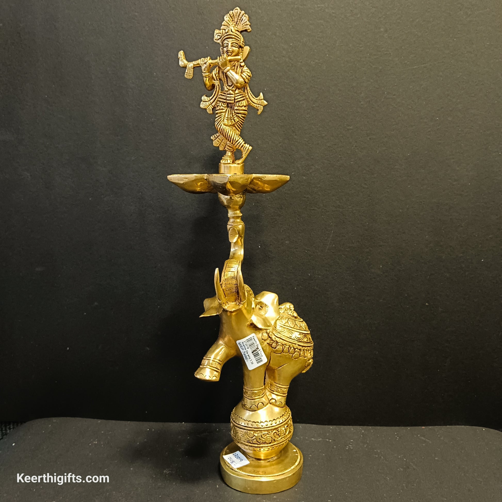 Kirshna and elephant beautiful brass antique Diya