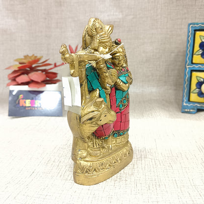 Cow Radha Krishna brass idol