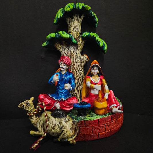 Hand Crafted Rajasthani Traditional couple with tree and camel showpiece Figurine