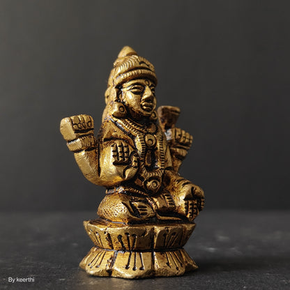 Small Laxmi Ji Sitting on Kamal Flower Beautifull Base Carving Work Mahalaxmi Maa Devi Murti Home Statue Idol