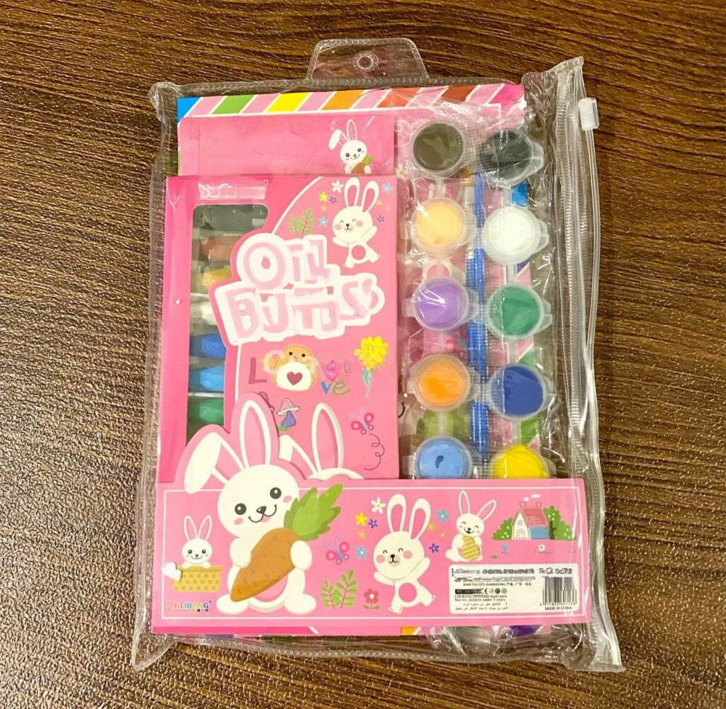 Cartoon characters Design Drawing Activity Set having water colours,2 painting brushes and Crayon box kit set for kids