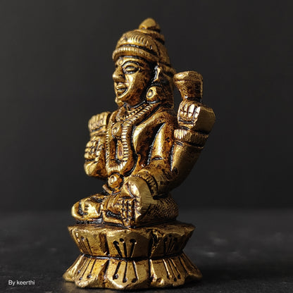 Small Laxmi Ji Sitting on Kamal Flower Beautifull Base Carving Work Mahalaxmi Maa Devi Murti Home Statue Idol