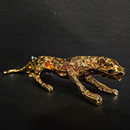 Jaguar Statue gold Shiney with Ornaments Animal showpiece Desktop Sculpture Figurine Shelf Decor
