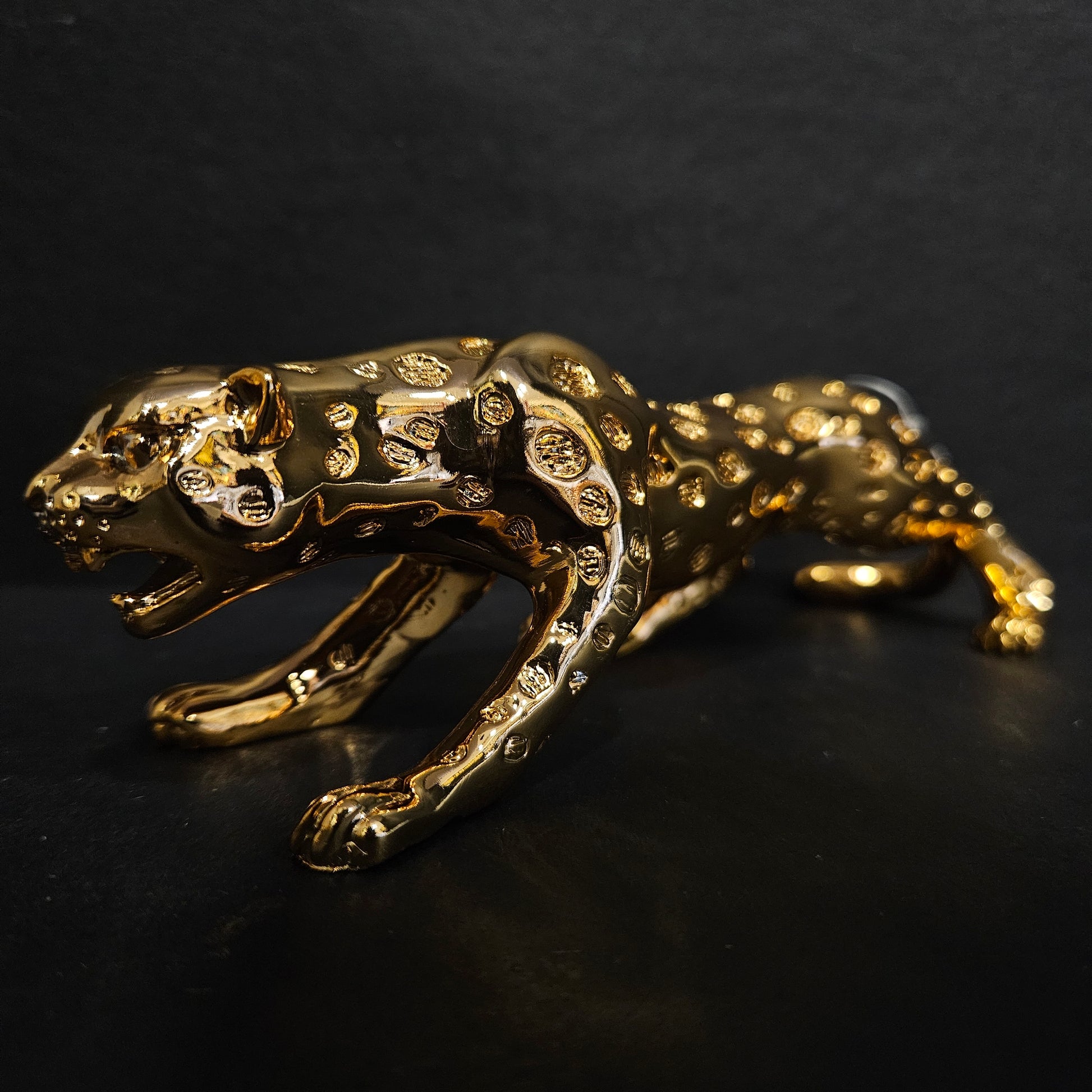 Jaguar Statue gold Shiney with Ornaments Animal showpiece Desktop Sculpture Figurine Shelf Decor