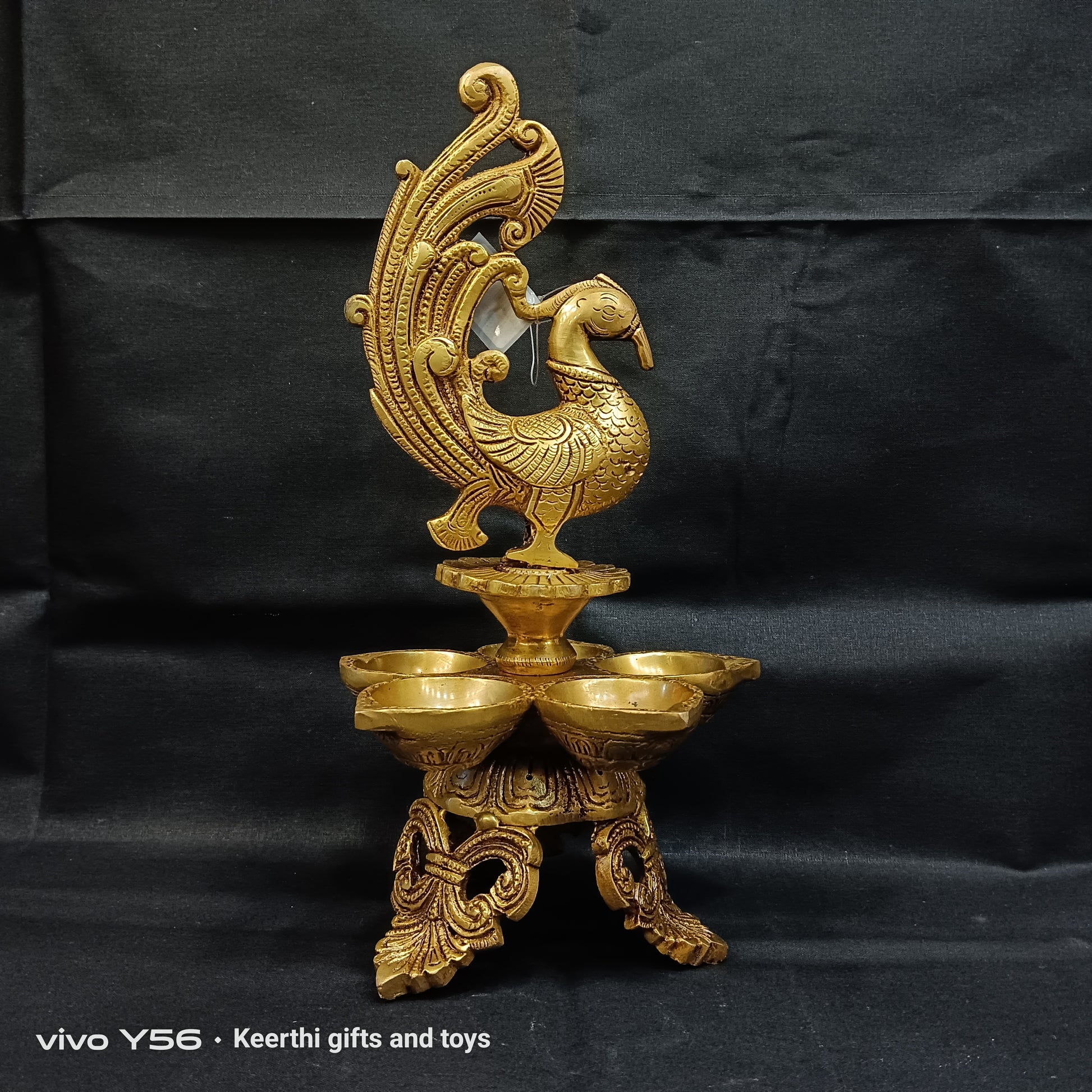 Peacock Diya 5 leaf design brass antique
