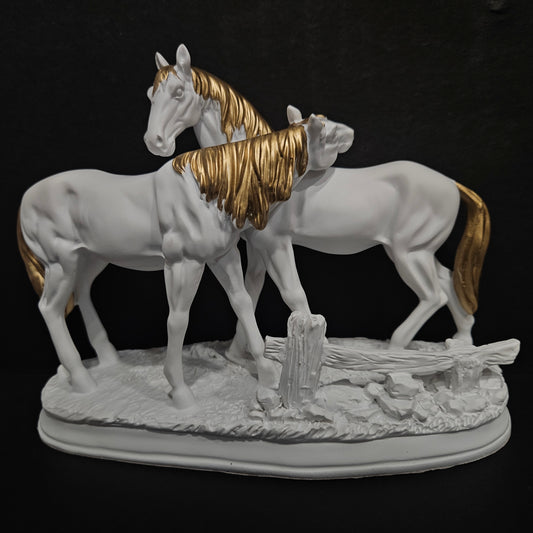 Two white and gold Coloured couple horses showpiece Figurine