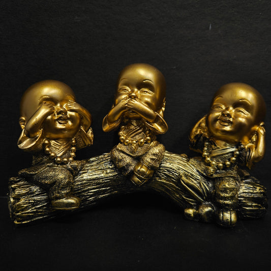 Three Wise Laughing Buddhas Sitting On Tree Branch statue showpiece Figurine for Desktop Decor and Home Decor