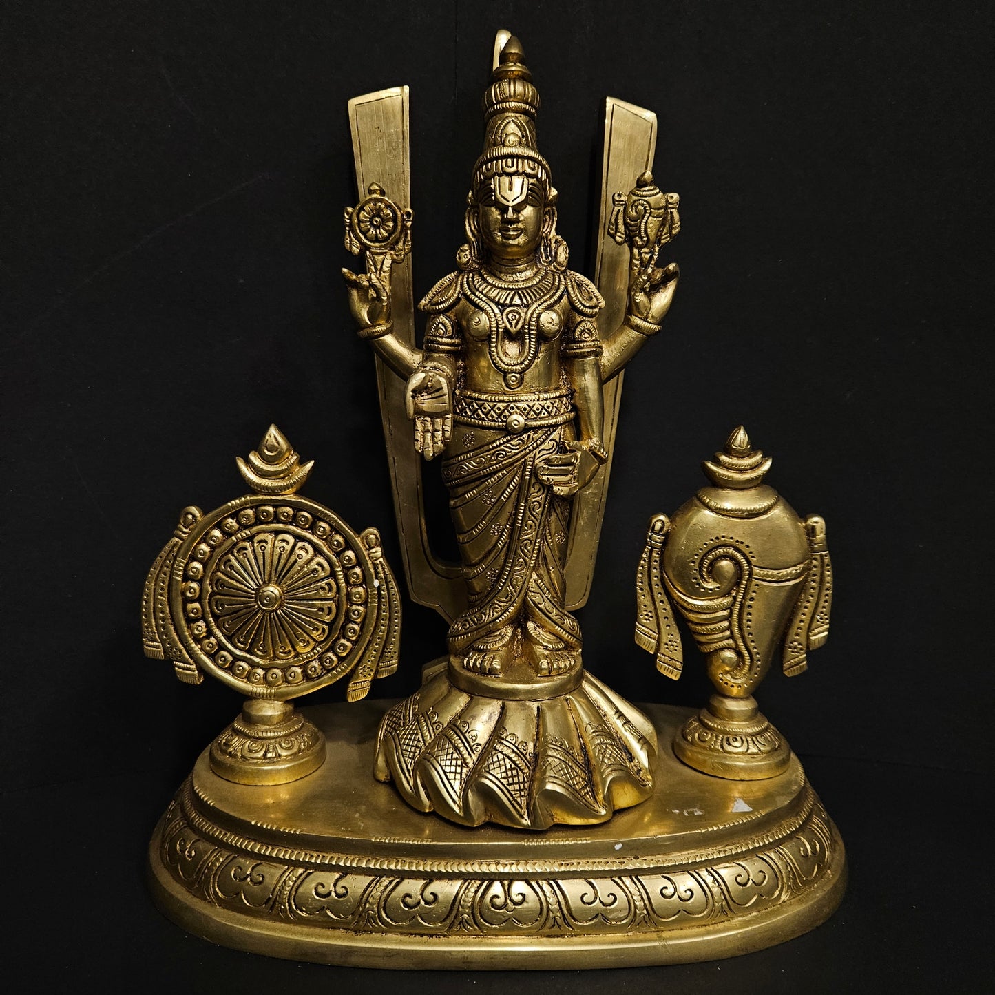 Antique brass lord balaji standing Idol Chakra shank home decor