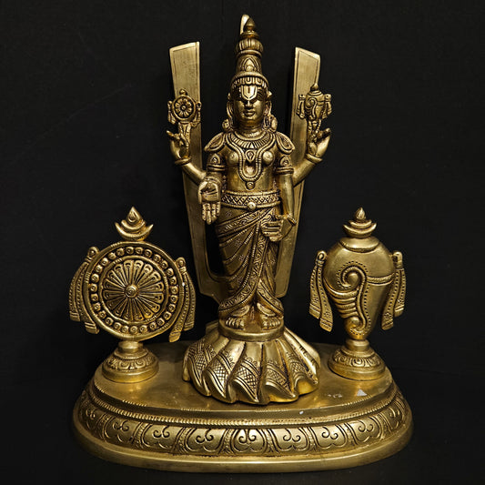 Antique brass lord balaji standing Idol Chakra shank home decor