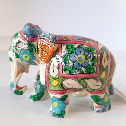 Wooden Elephant Fat T/D W/Blue & White Paint