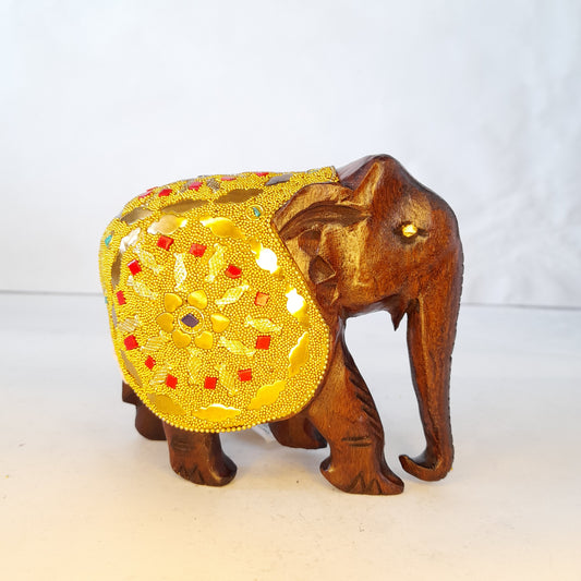 Wooden Elephant T.D G. Microbead and Brass Chip Texured