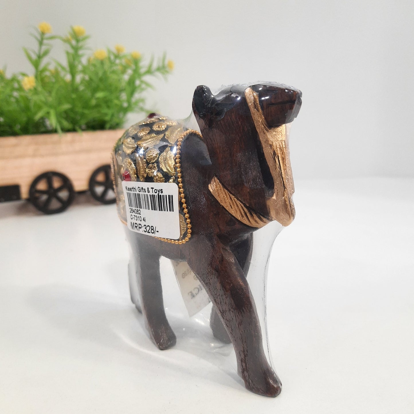 Wooden Camel W/Golden Chitton Work Oxod