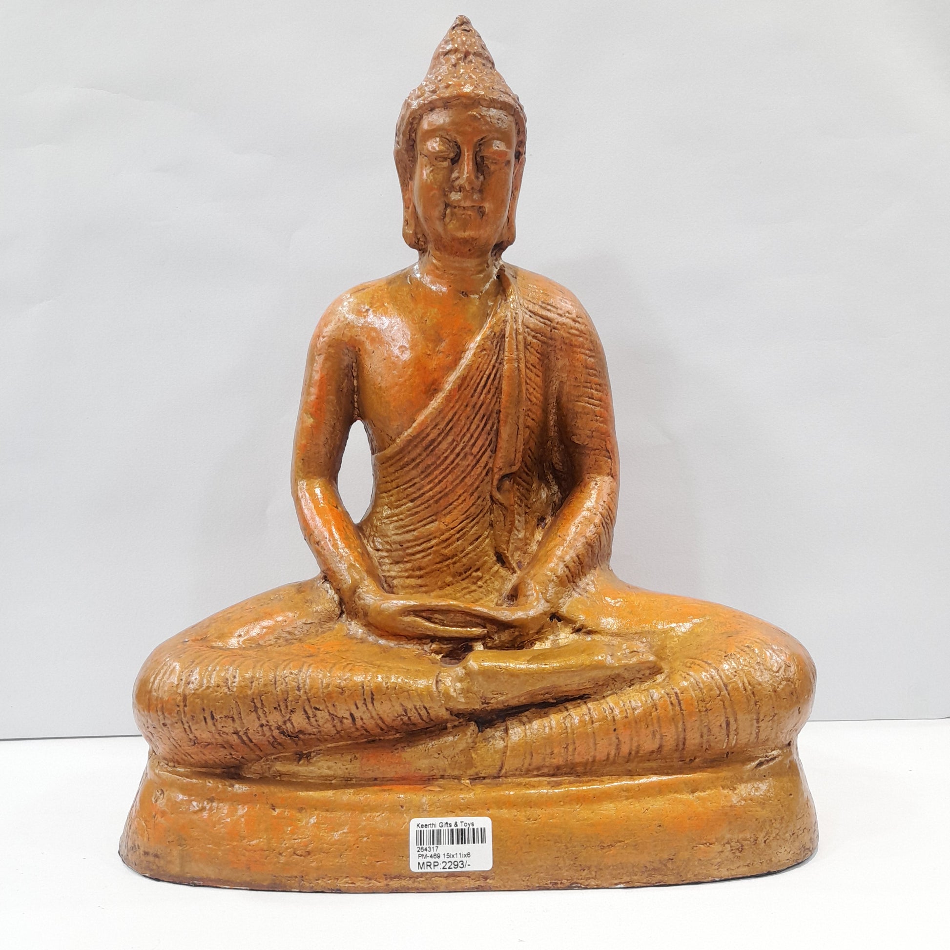 Paper Machie Gautham Buddha Sitting in Golden Orange Finish