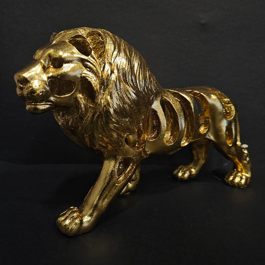 Lion Statue gold Shiney with Ornaments Animal showpiece Desktop Sculpture Figurine Shelf Decor