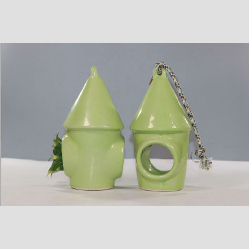 Green Ceramic Bird hanging Feeder for home