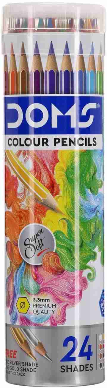 DOMS Super Soft Colour Pencils in a round tin.24shades+1 silver+1 Gold shade