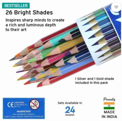 DOMS Super Soft Colour Pencils in a round tin.24shades+1 silver+1 Gold shade