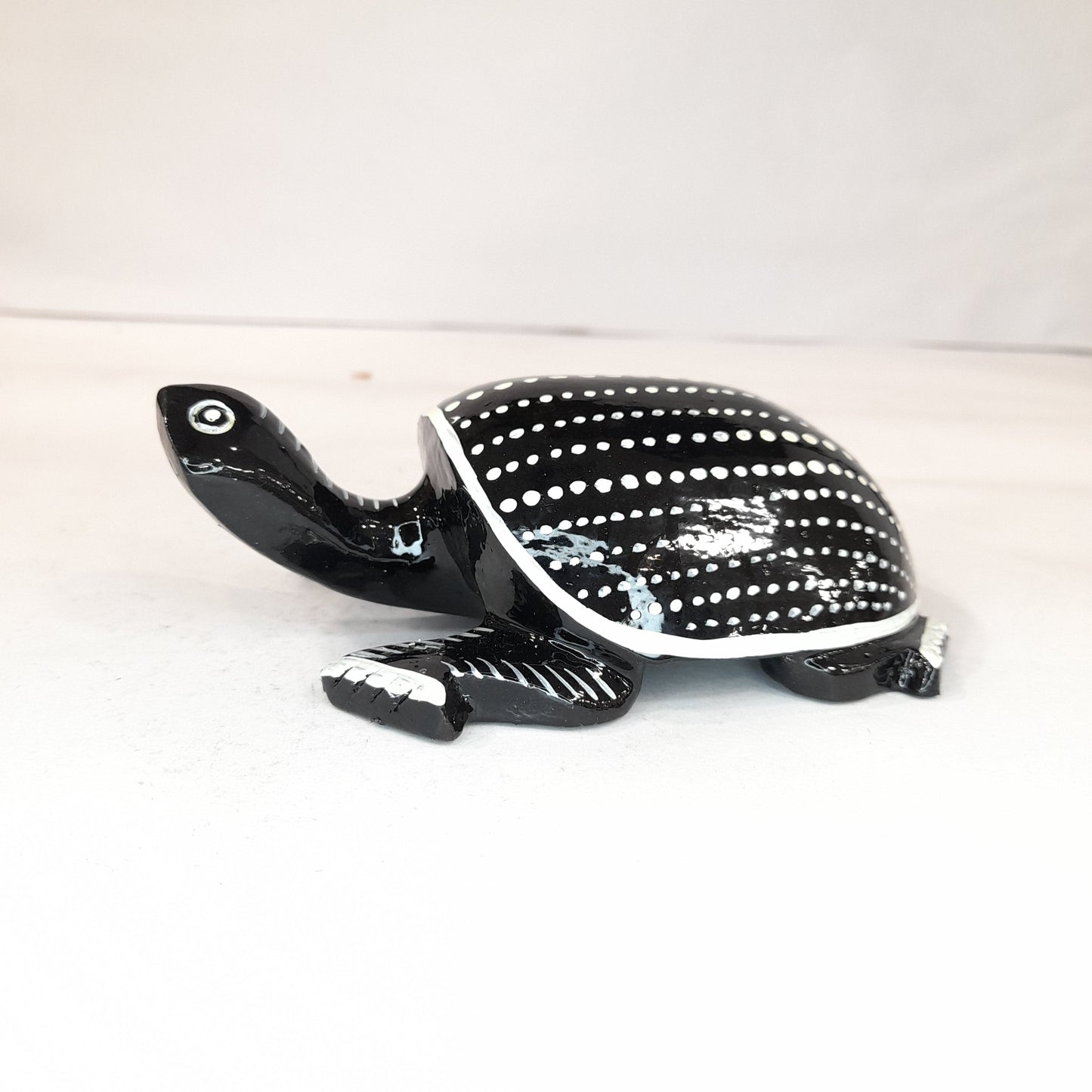 Wooden Turtle Black & White Painted