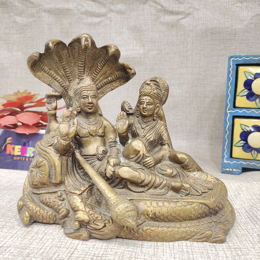 Antique Lakshmi Vishnu brass Idol