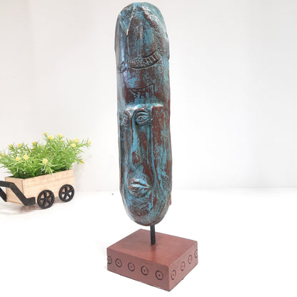 Paper Mahcie African Mask on Base With Turquoise Finish