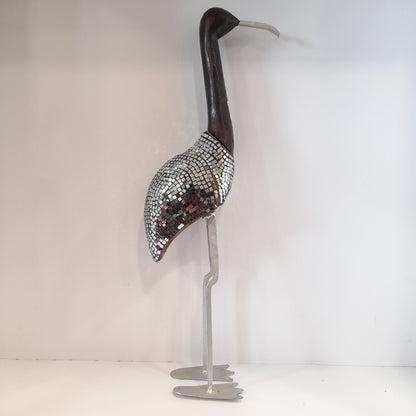 Metal & Wood Crane W/Glass Work Oxod