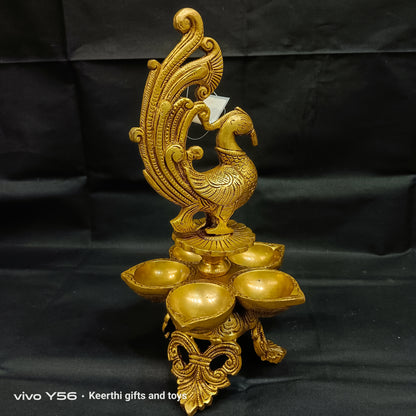 Peacock Diya 5 leaf design brass antique