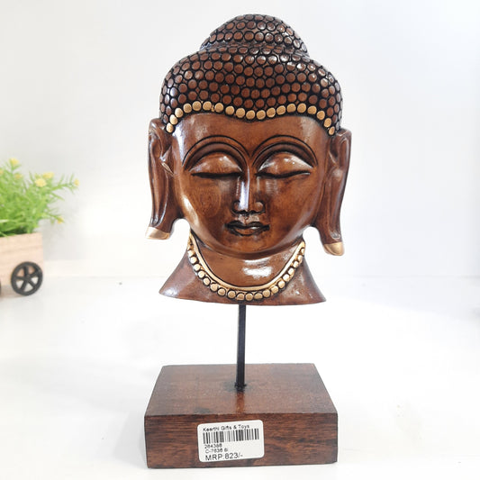 Wooden Gautam Buddha Bust on Base