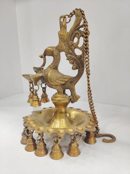 12 inch Brass Hanging peacock Diya