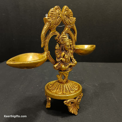 Lakshmi 2 Diya stand brass antique