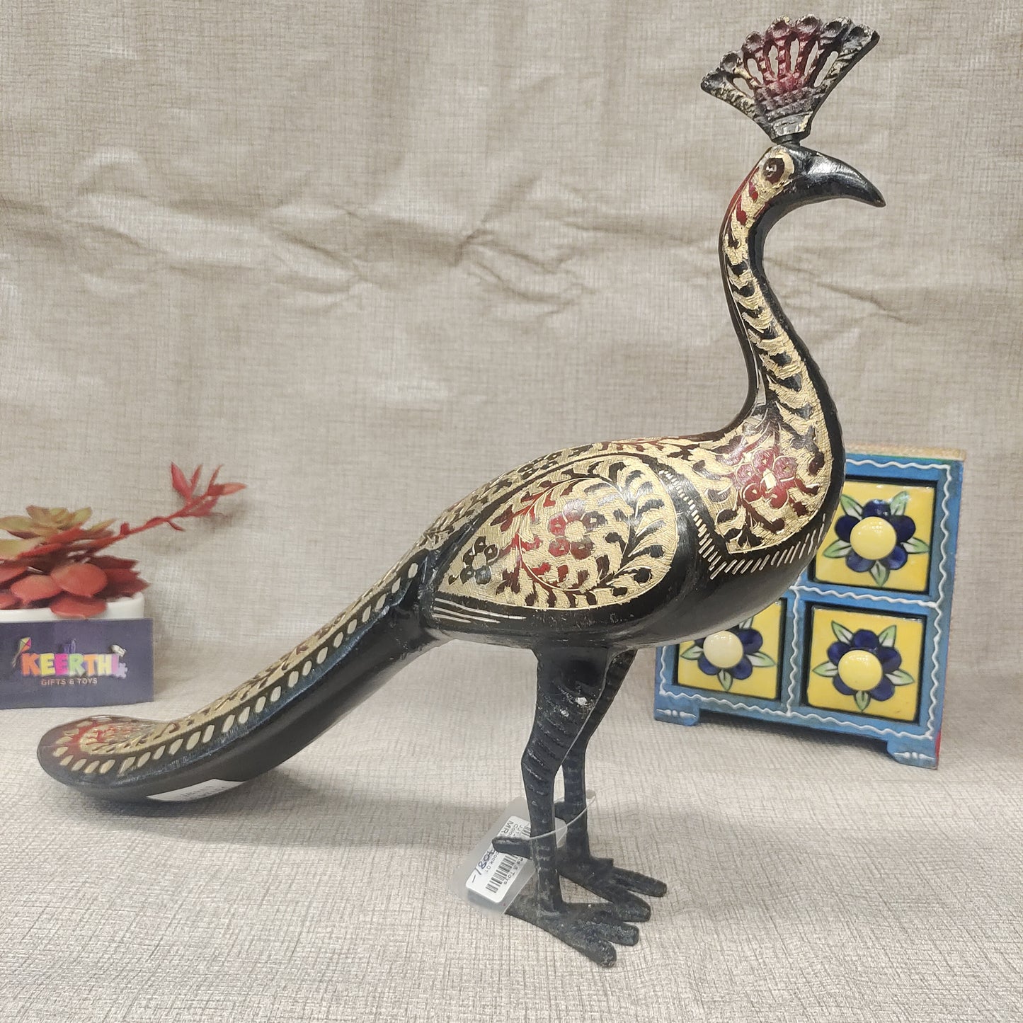 Brass antique peacock showpiece with meenakari work