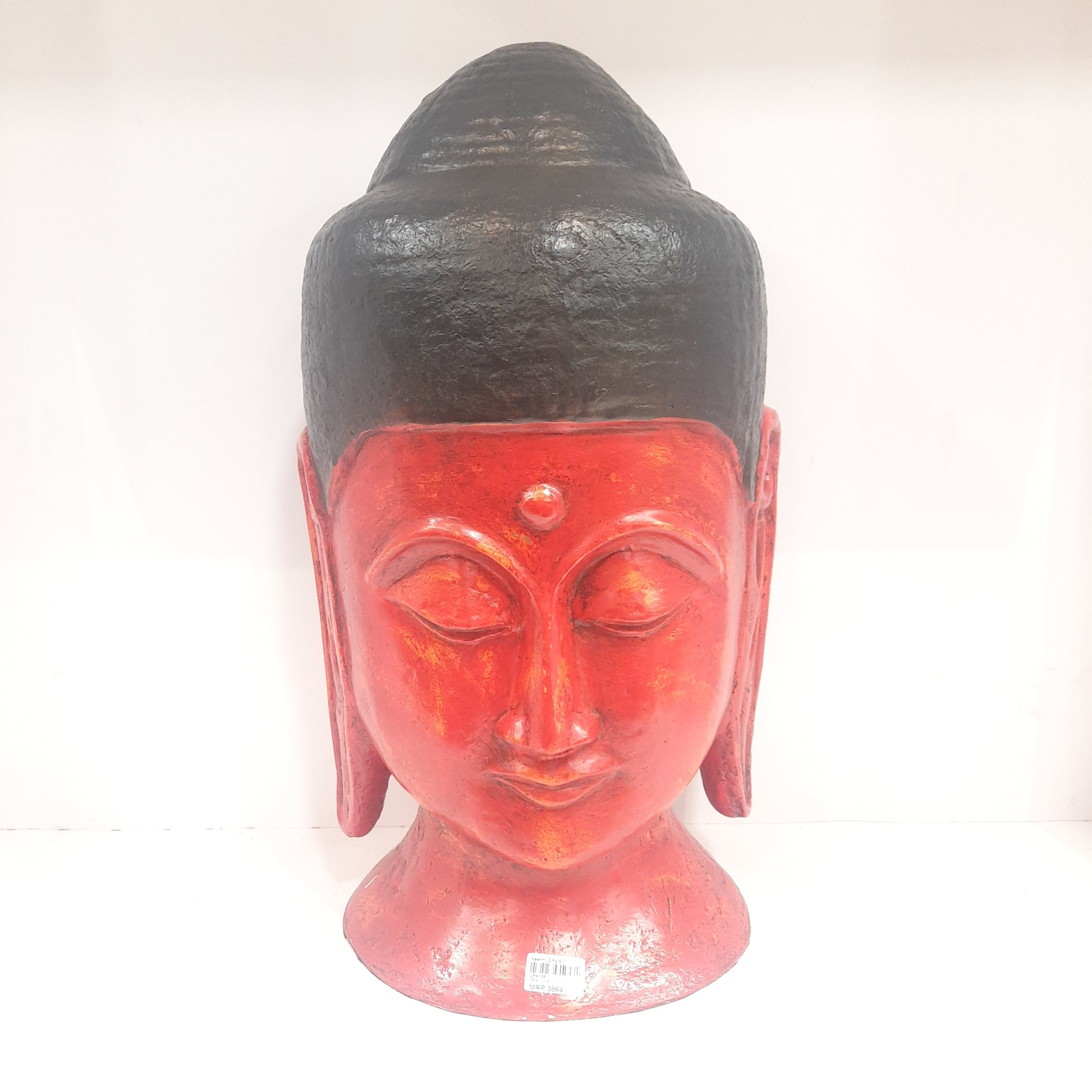 Paper Machie Gautam Buddha Head Knotted With Red or Orange Finish