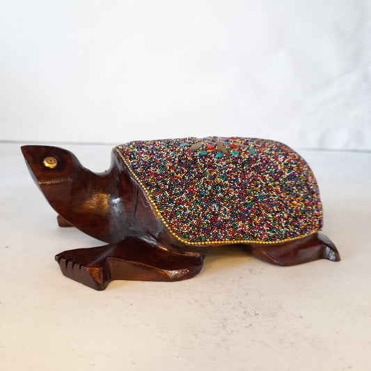 Wooden Elephant T.D G. Microbead & Brass Chip Texured