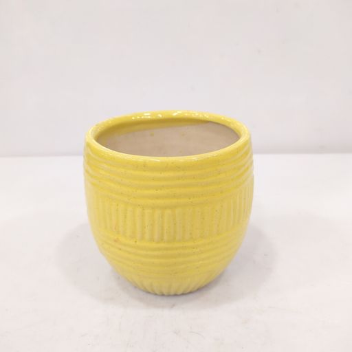 Ceramic Pots for Plants Round Shape Medium Size Yellow Color Ceramic Planters for Indoor Plants, Living Room