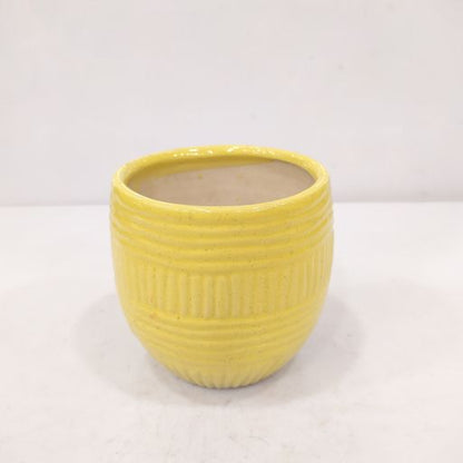 Ceramic Pots for Plants Round Shape Medium Size Yellow Color Ceramic Planters for Indoor Plants, Living Room