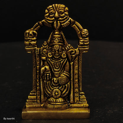 Brass Lord Tirupati Balaji Idol or Venkateswara Balaji Idol with Thiruvachi Arch for Car, Desk and Home Mandir