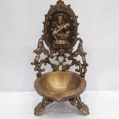 Brass Saraswati Diya oil lamp