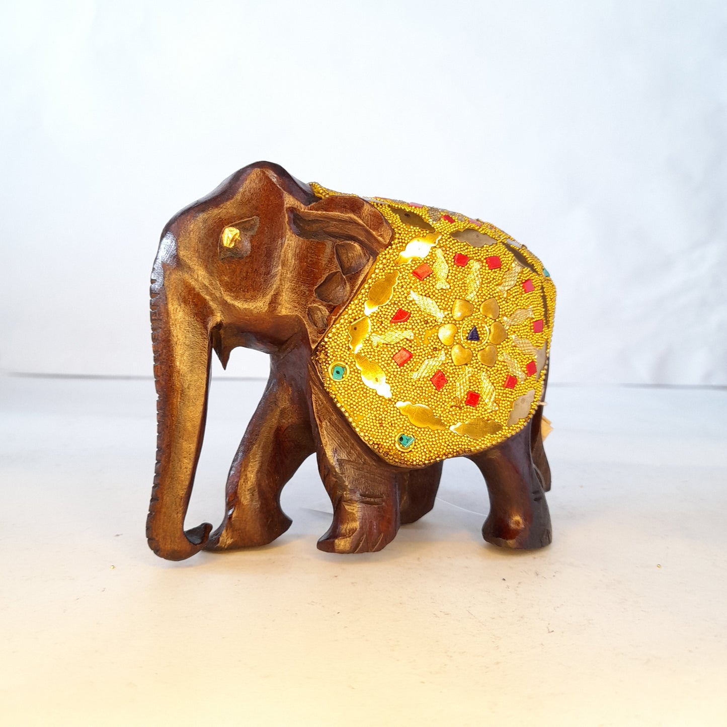 Wooden Elephant T.D G. Microbead and Brass Chip Texured