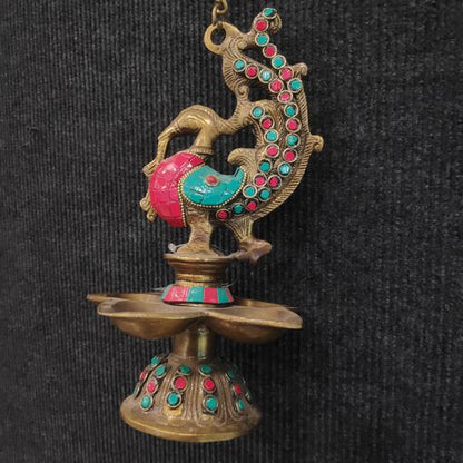 Colour Stone Ganesh oil lamp