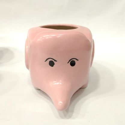 Baby pink Cute elephant Shaped Ceramic Flower Pot for home office & desktop purpose