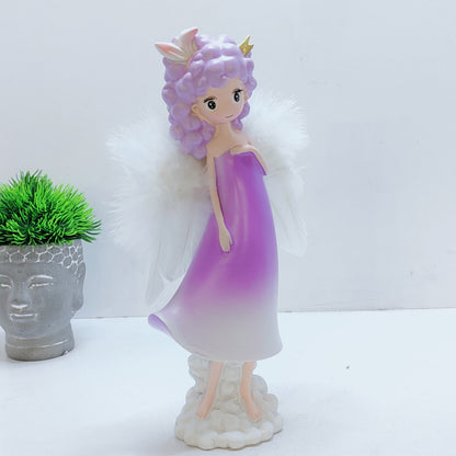 Angel girl with ears or horns on a cloud wings feather