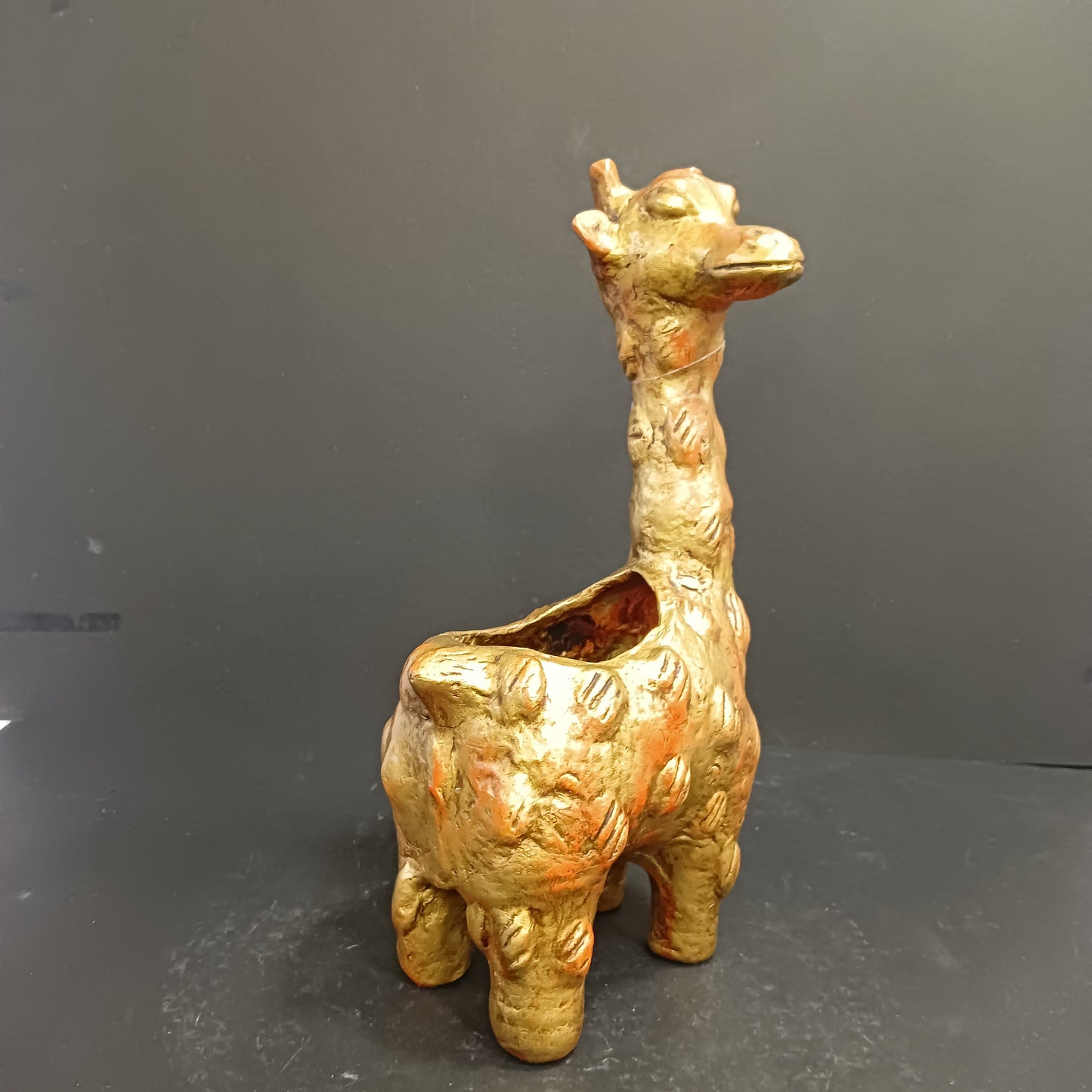 Paper Machie Giraffe Flower Pot Wood Orange Gold Finish