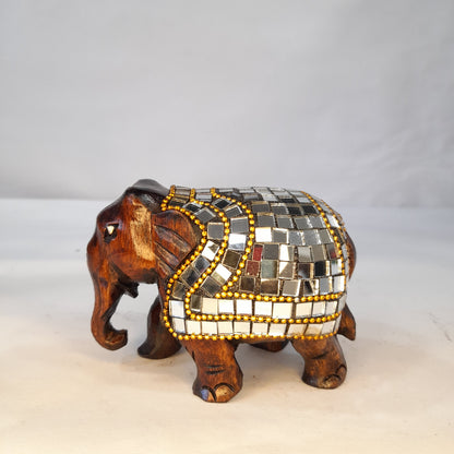 Wooden Paper Towel Holder With Elephant Glass Work