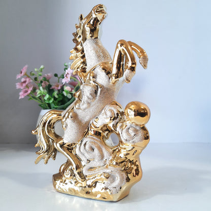 Horse golden ceramic showpiece