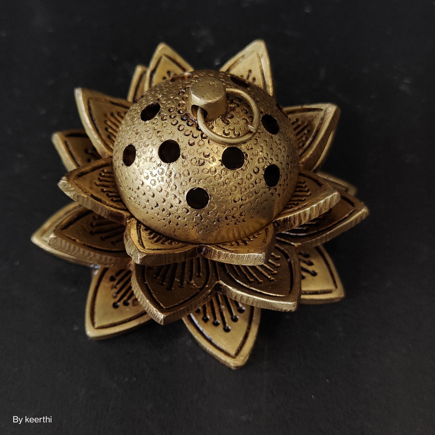 Lotus Dhoop Dani Handcarved Brass Incense Burner