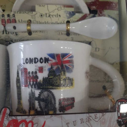 London print travel cup and spoon set
