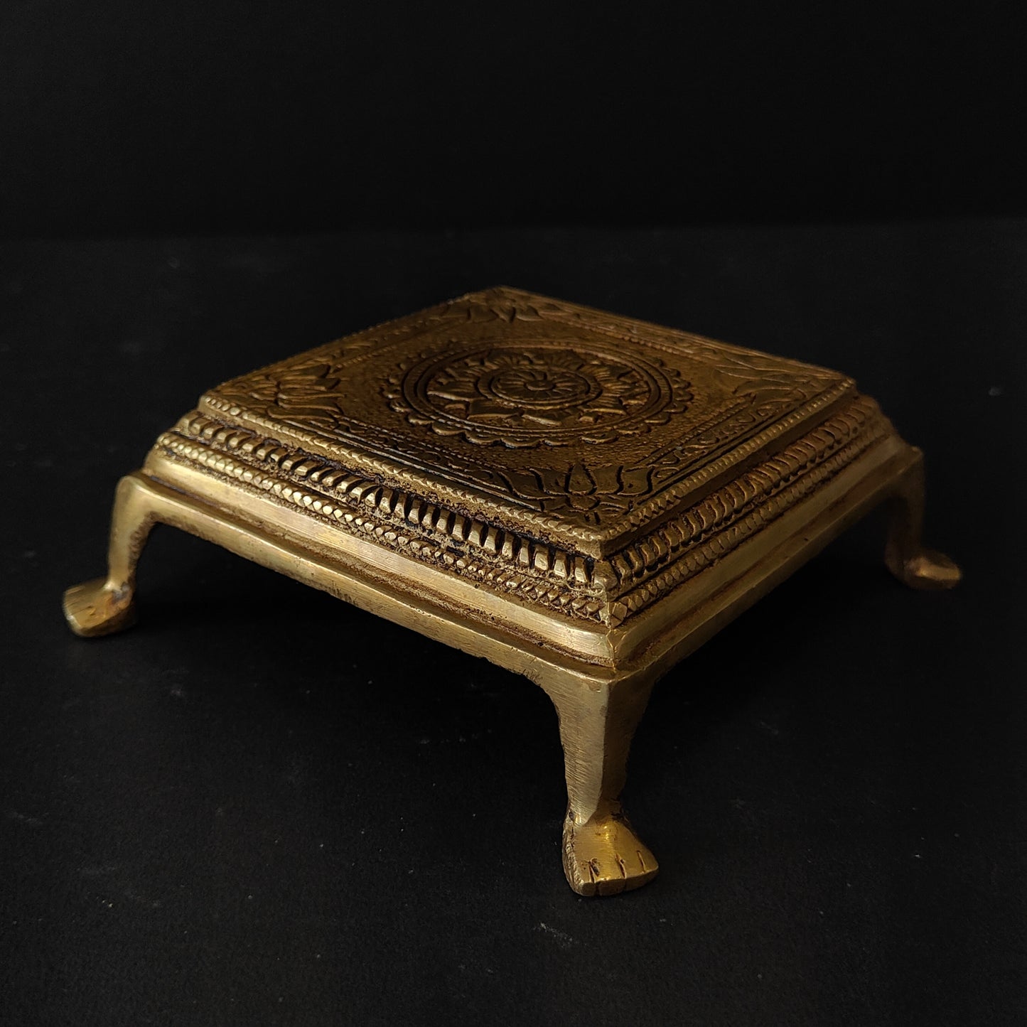 Brass Superfine Square Traditional Lotus Engraved High Brass Pooja Chowki for God Idols