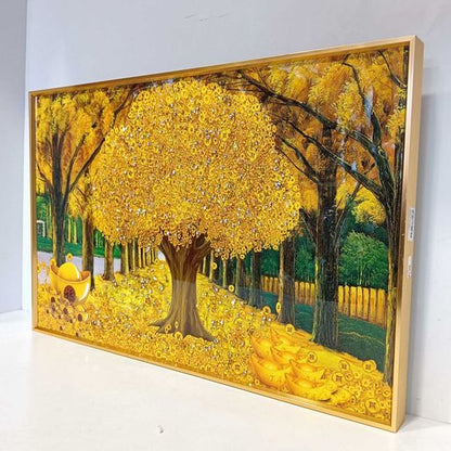 5D Diamond Painting Kit DIY for Adults&Beginners Round Full Drill Golden Tree Gem Large Size Living Room Kitchen Decorations Wall